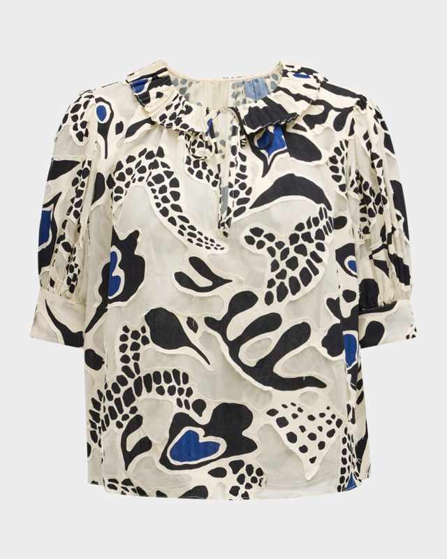 Marcella Printed Puff-Sleeve Top